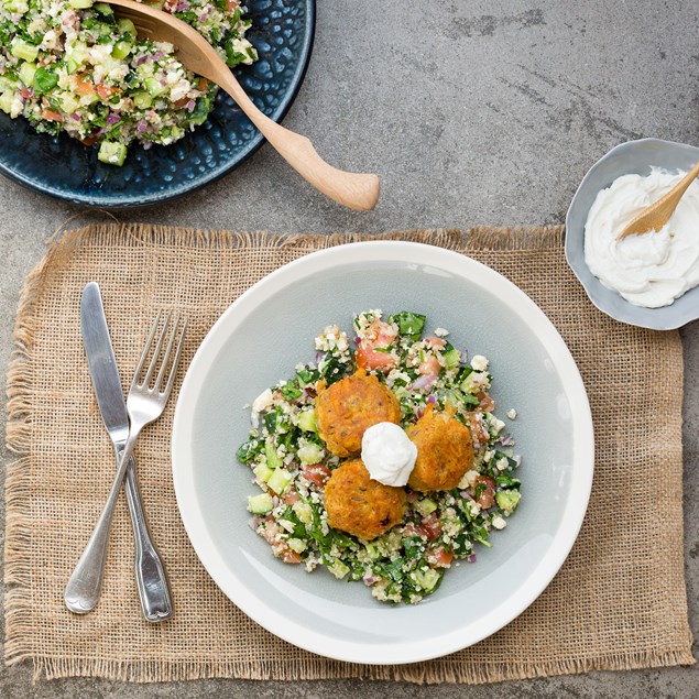Homemade Falafel with Quinoa Tabbouleh and Tahini Yoghurt