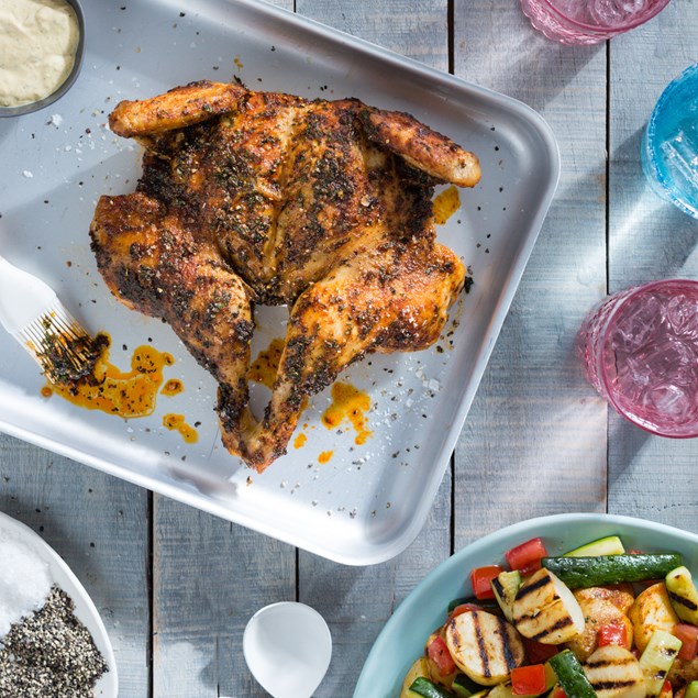 Chermoula Butterflied Chicken with Potato and Courgette Salad