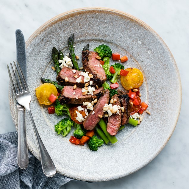 Mediterranean Beef with Roast Vine Tomatoes and Asparagus