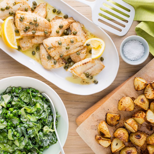 Pan-Fried Fish Capers with Creamed Veggies