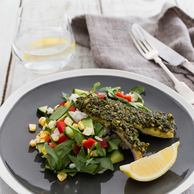 Asian Pesto Fish with Rice Salad