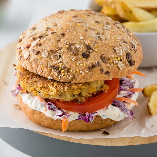 Cheesy Falafel Burgers with Chunky fries