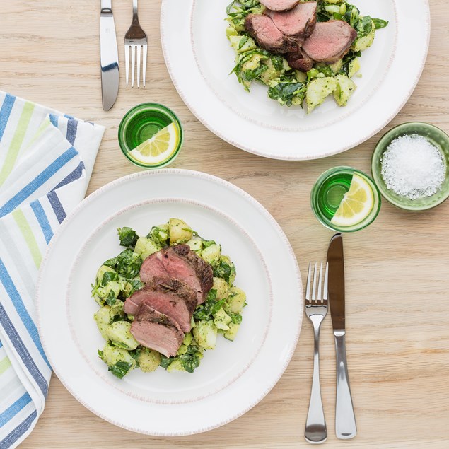 Roast Lamb Leg with Minted Pesto Vegetables