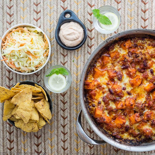 Mexican Bean and Kumara Hot Pot with Apple Slaw