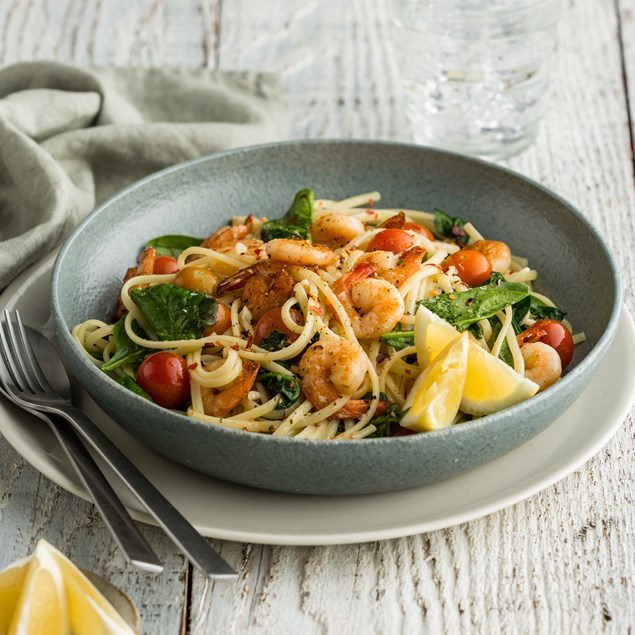 Garlic Prawn Pasta with Cherry Tomatoes