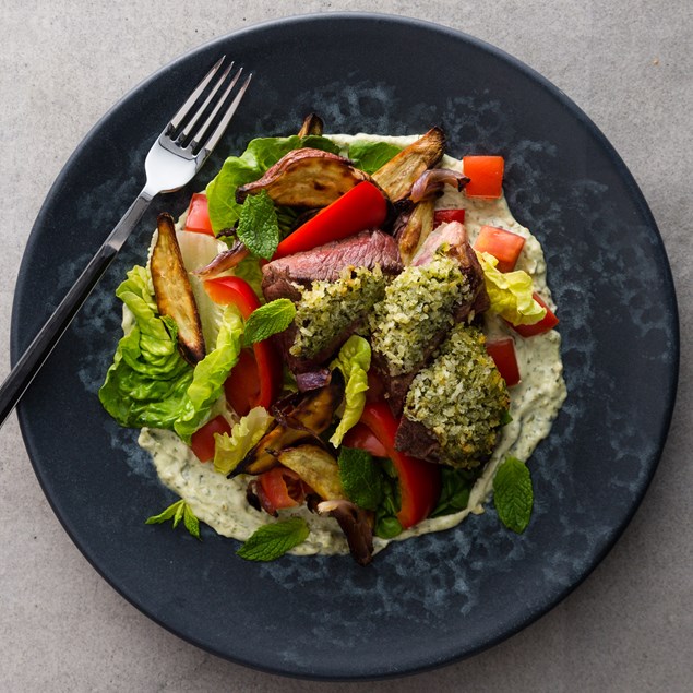 Mint Pesto Crusted Lamb with Kumara Salad