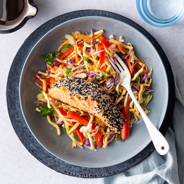 Teriyaki Salmon with Crispy Noodle Slaw