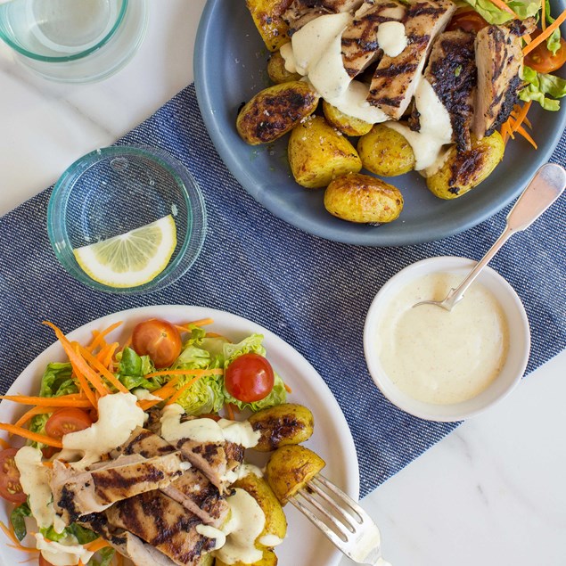 Chicken Salad with Curry Yoghurt Dressing and Roasted Potatoes