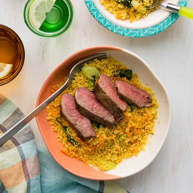 Lamb Rump Steaks with Veggie Couscous and Chermoula Mayo