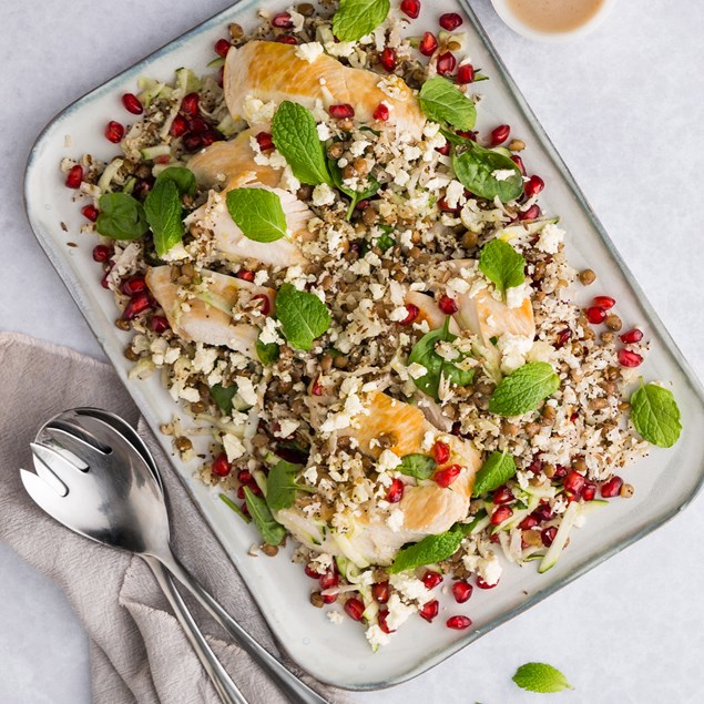 Pomegranate Chicken Salad with Mint & Feta