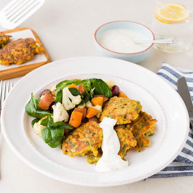 Curried Carrot Fritters with Toasted Cumin and Coriander Yoghurt
