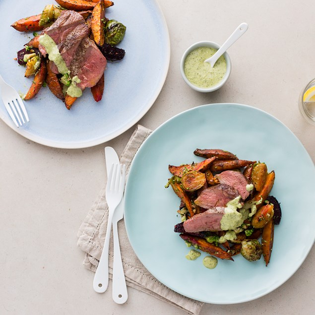 Spiced Lamb with Roast Kumara and Beet Salad