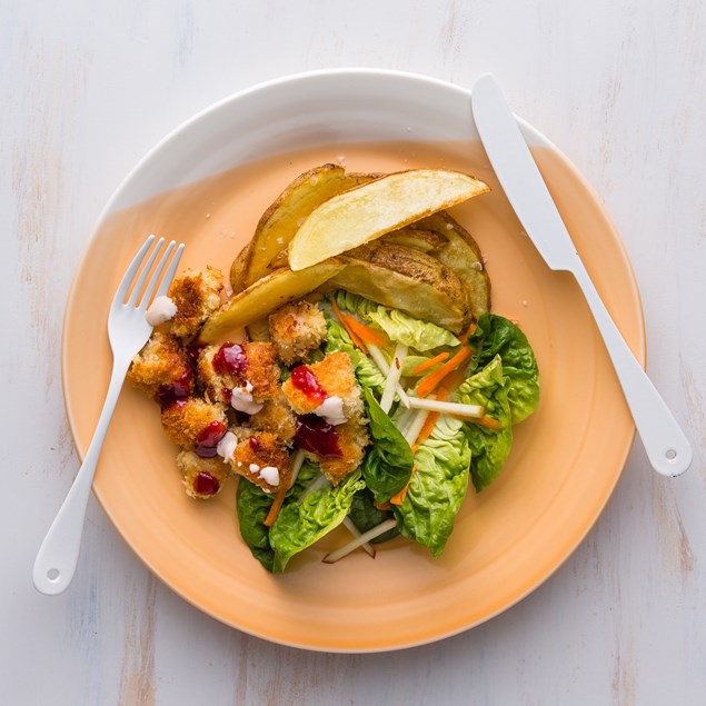 Pork Bites with Roasties and Dipping Sauces 