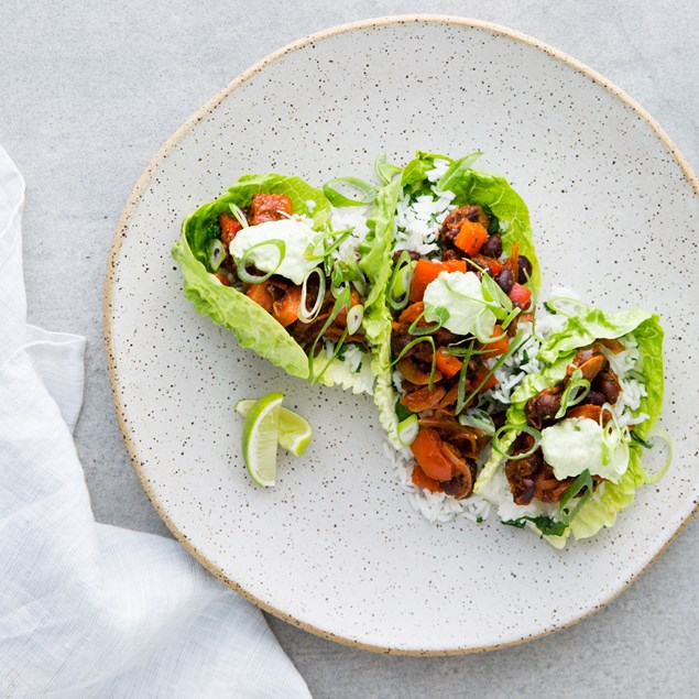 Mexican Black Bean Cos Cups with Lime Avocado Smash