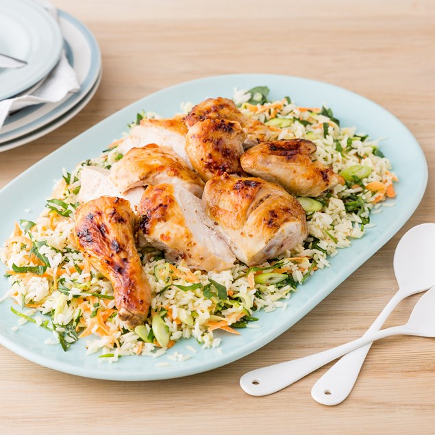 BUTTERFLIED STICKY APRICOT CHICKEN WITH RICE SALAD