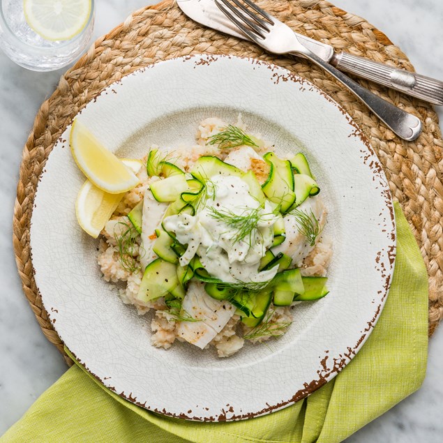 Pan-Fried Fish with Fennel Remoulade & White Bean Crush