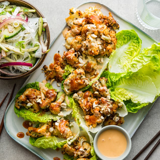 Sticky Korean Popcorn Cauliflower with Rice Noodle Salad