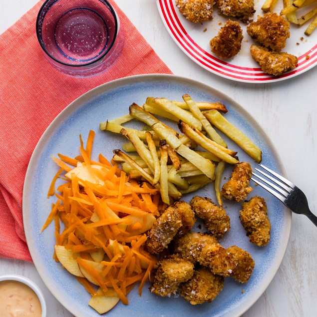 Chicken Poppers with Hand-Cut Chips & Slaw