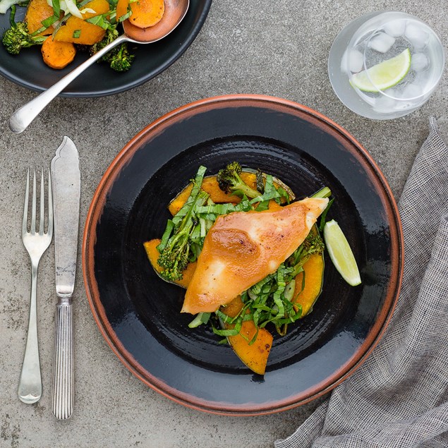 Miso-Glazed Fish with Sesame Pumpkin and Broccolini