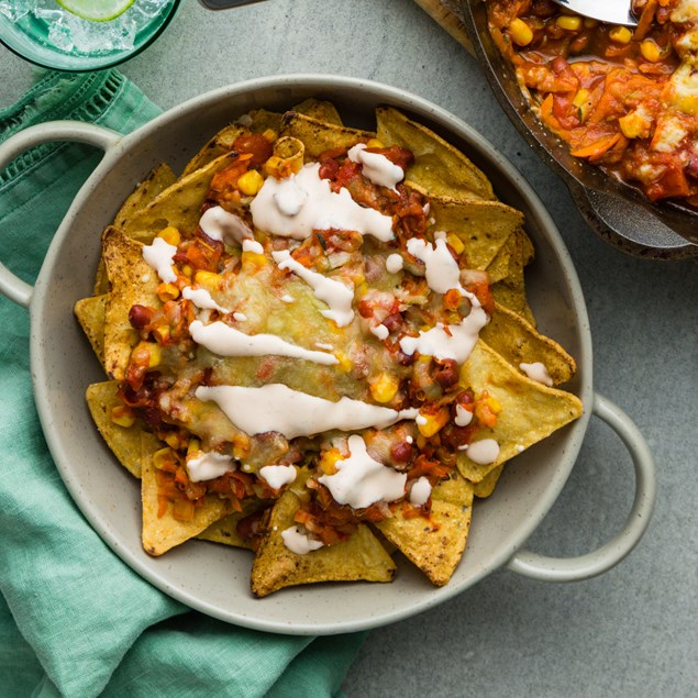 Veggie Bean Nachos with Chipotle Sour Cream