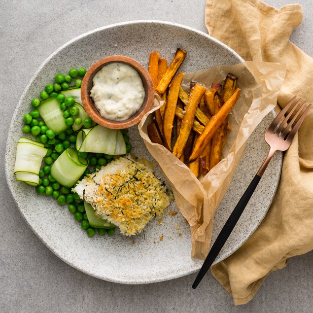 Herb Crusted Fish with Kumara Chips