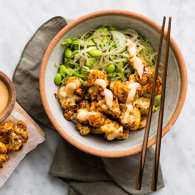 Korean Popcorn Cauliflower with Vermicelli Noodle Salad